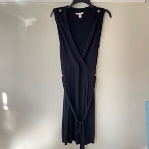 Banana Republic Black Faux Wrap Dress Gold Button Epaulettes- size S